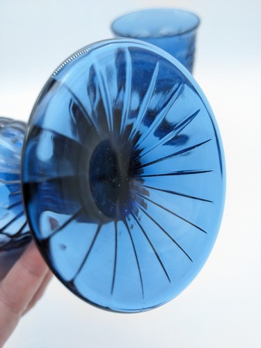 Two Vintage Noritake Arbor Cobalt Blue Water Goblets Embossed w/ Grapes & Leaves - Picture 7 of 8