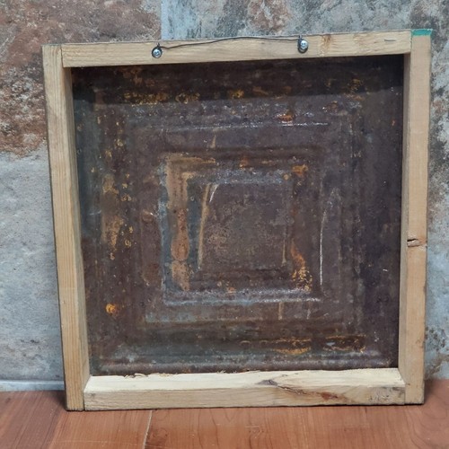 Turquoise Distressed Laugh Often Tin Metal on Wood Frame Hanging Wall Decor - Picture 2 of 11