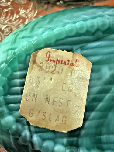 Vintage Imperial Glass Matte Emerald Green Slag Duck On Nest 4.5" L - Picture 8 of 17
