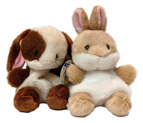 Set of 2 CLOVER BUNNY & ELLA BUNNY Palm Pals 5" Stuffed Animal Plush, Aurora