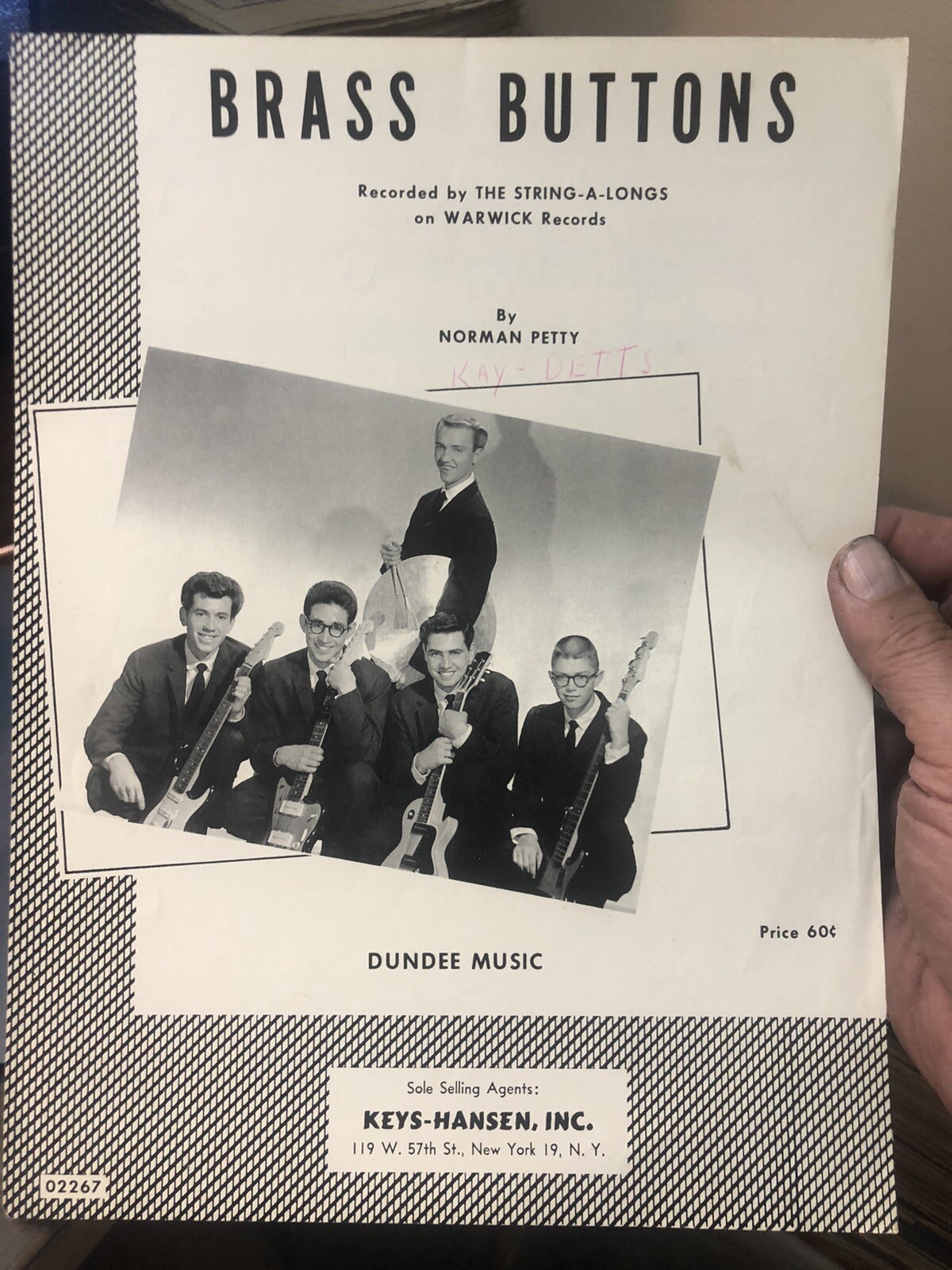 1961 Pop Rock Sheet Music THE STRINGALONGS ‘Brass Buttons’ eBay