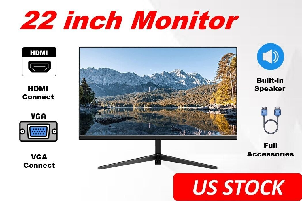 Computer Monitor 22 Inch FHD 1080P Thin LED Monitor Built-in