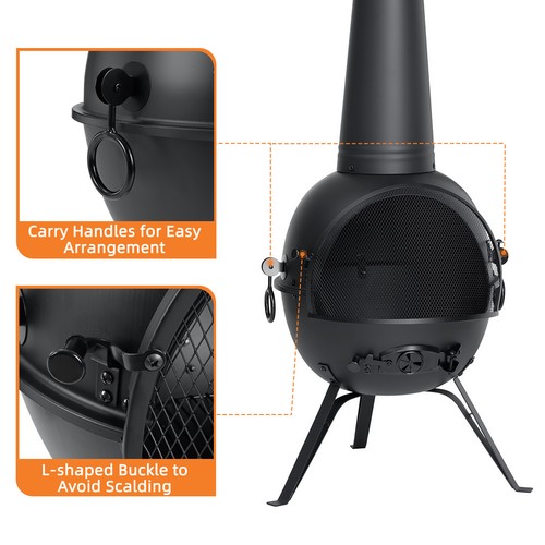 55in Outdoor Fire Pit Chiminea Fireplace Patio Wood Burning Heater Cast Iron Lid - Picture 7 of 12