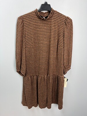sachin and babi light blue dress 52 Seven Brown Geometric Hacci Sweater Dress Women's Sz XL Drop Waist Midi