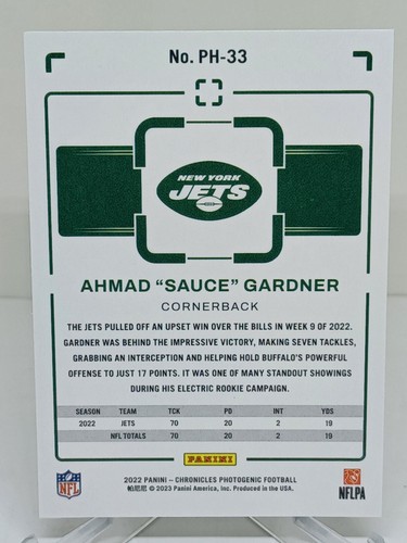 2022 Chronicles Ahmad “Sauce” Gardner Photogenic Teal Rookie New York Jets - Picture 2 of 2