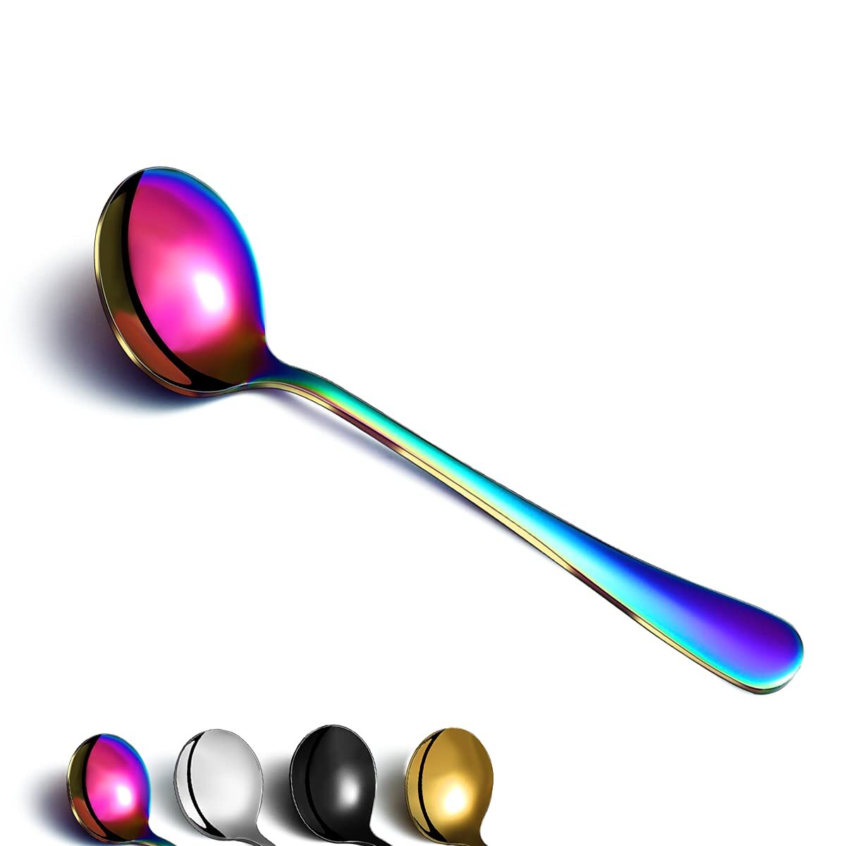 MINGYU Stainless Steel Dinner Spoons Set Of 12 - Elegant Gold Soup Spoons Table Spoon 7" Titanium Spoon Silverware Sets For Family/Party/Restaurant/Wedding, Dishwasher Safe