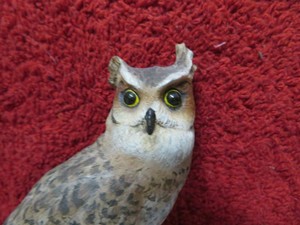 Ceramic Owl Figurine On Fence Collectible Miniature Bird Animals Theme Brown