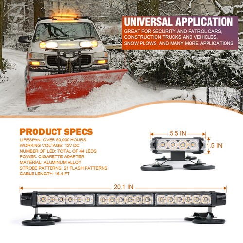 44 LED Strobe Light Bar Truck Emergency Warning Beacon Magnetic 360° Coverage - Picture 7 of 7