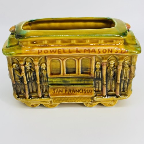 VINTAGE SAN FRANCISCO CA SOUVENIR POWELL & HYDE TROLLEY CERAMICA SMALTATA FIORIERA - Foto 4 di 12