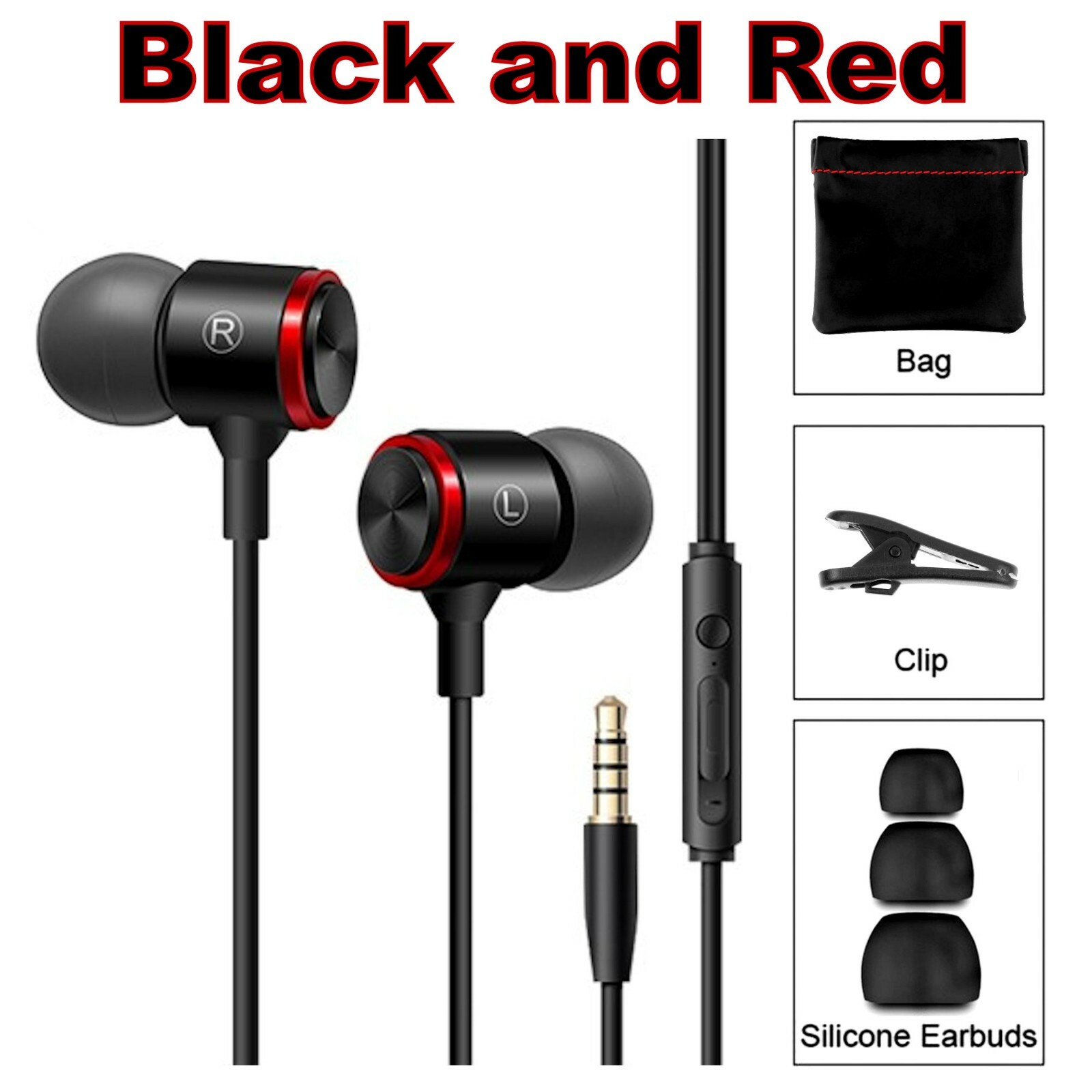 Наушники-вкладыши Mega Bass Premium с микрофоном 3K-RSW9 Черный, белый, Красный + Сумка