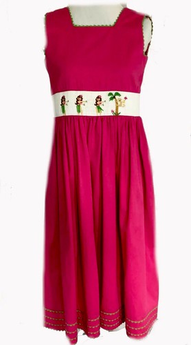 Vive La Fete Dress Pink Corduroy Hula Sleeveless Ties in Back Ric Rac Trim Sz 12 - Picture 6 of 23