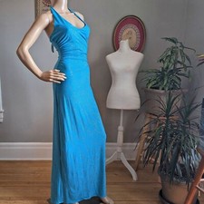 Vintage Y2K City Triangles Prom Dress Glitter Mermaid Blue Halter Size S