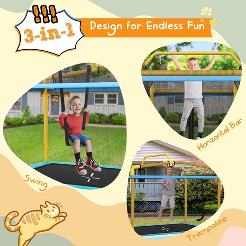 3-in-1 Kids Trampoline 6FT Rectangle Toddler Trampoline w/ Swing Horizontal Bar - Picture 8 of 10