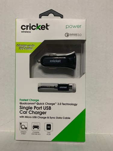 Cricket 3.0 Single Port USB Car Charger W USB Charge And Sync Data Cable New - Picture 1 of 2