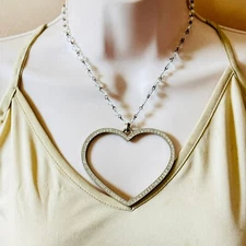 Sisi Amber Crystal silver heart necklace Beaded rhinestone Statement collar Rare