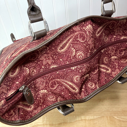 American Living Tote Bag Carryon Luggage Paisley Brick Red 16" Faux Leather Trim - Picture 9 of 20