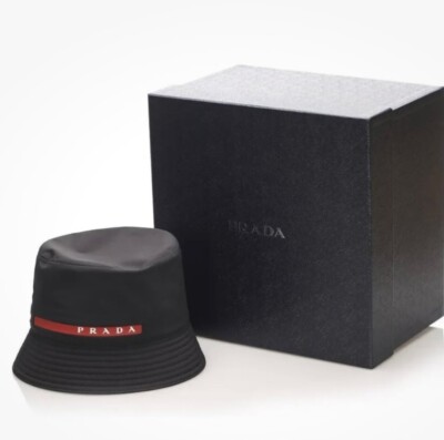 PRADA.  Linea Rossa Bucket Hat Black Fabric M. authentic, preloved rrp$1150