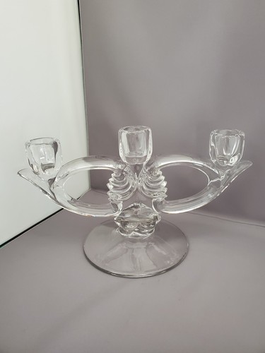 2 Scarce Duncan Miller Glass Canterbury #115 Pattern 3 Light Candleholders - Picture 3 of 7