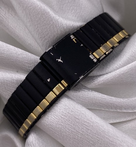Vintage Ladies Black & Gold Tone Half Moon Watch Dainty Classy Elegant New Batt - Picture 6 of 8