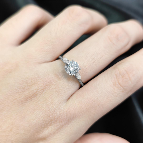 0.50 Ct D/VS Lab Grown Round Diamond Trilogy Solitaire Engagement Ring - H To S - Picture 10 of 44