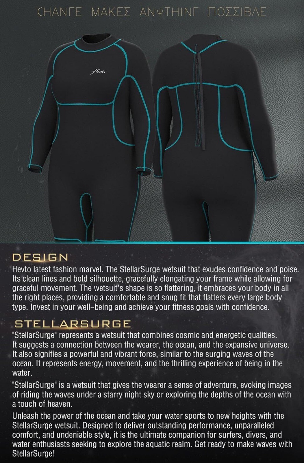 Hevto Plus Size Wetsuits Men and Women 3/2mm Neoprene Back Zip Wet Suit