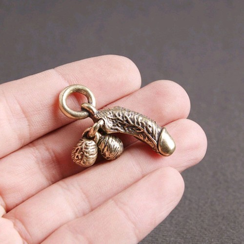 Mini Brass Male Penis Simulation Chick Pendant Keychain Keyring Car Parts - Picture 2 of 12