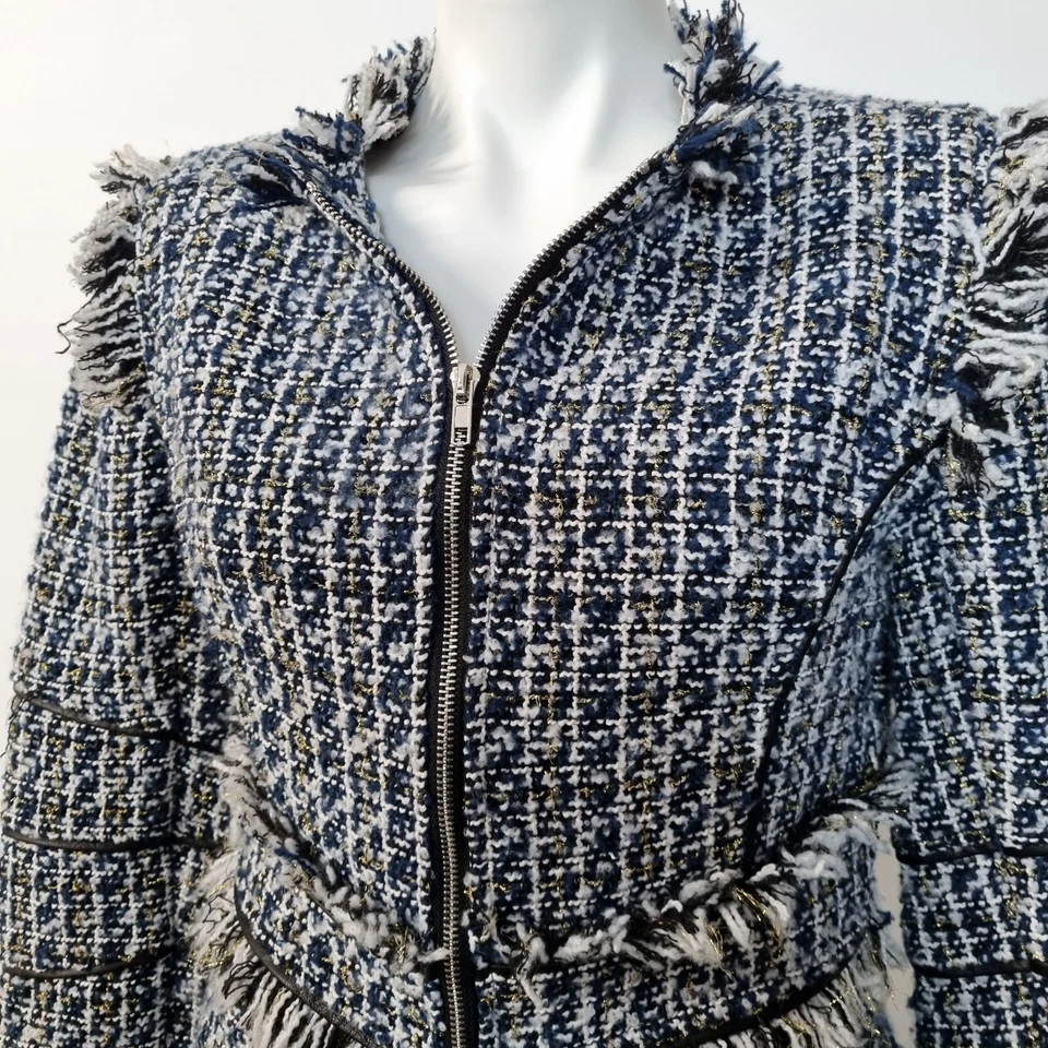 Chaqueta Blazer Walter Baker Baca Cremallera Completa Tweed Flecos Borde Imitación Cuero Talla M Foto 4 de 4