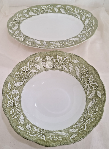 J&G Meakin Renaissance Green Ironstone Serving Platter & Bowl – VTG England –EUC - Picture 3 of 15