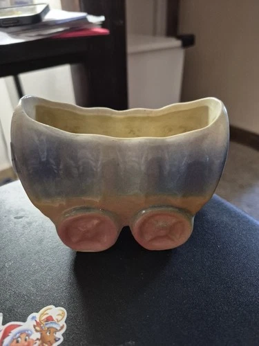 Vintage Shawnee Pottery #514 Western Covered Wagon Planter USA Turquoise Brown