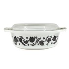 Vintage PYREX 1950s Black Tulip Print 1.5 quart Casserole Dish