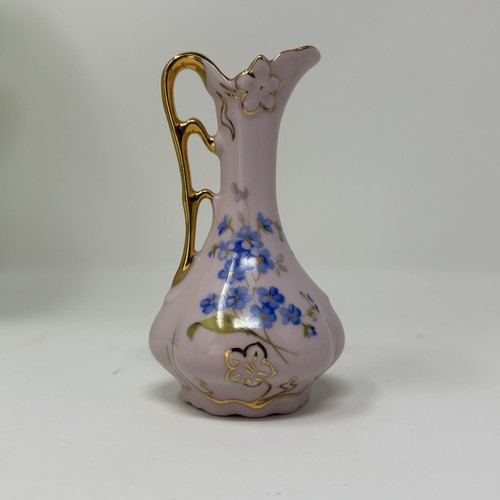 Vintage H&C Czechoslovakia Hand Painted Miniature Pink Pitcher Gold Handle - Picture 1 of 10