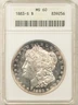 1883-S $1 MORGAN DOLLAR - ANACS MS-60, FLASHY & PRETTY! OLD SOAPBOX HOLDER!