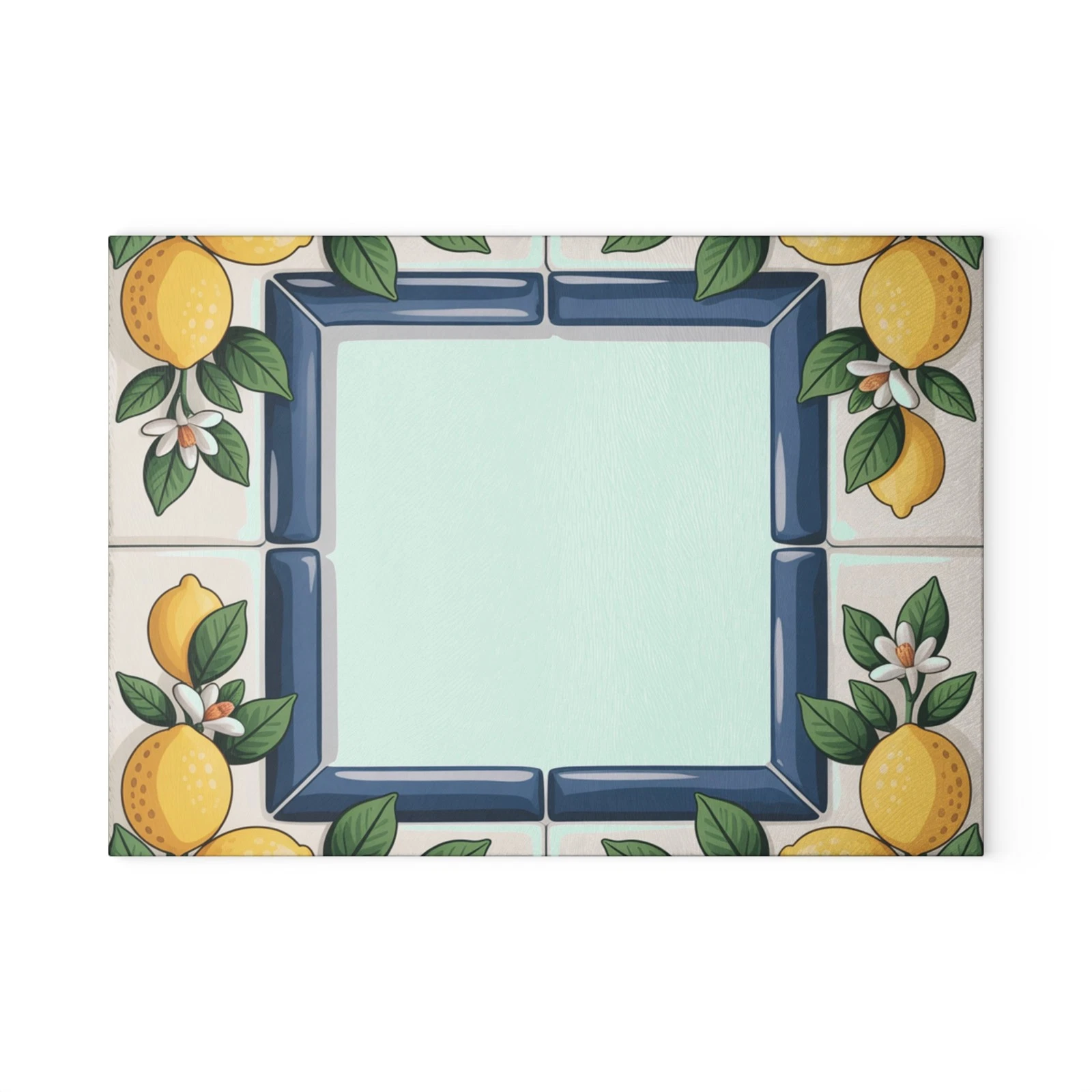 Lemon Tile Border Glass Cutting Board | Citrus Kitchen Decor