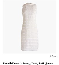 New J. Crew Ivory Dress W/Fringe Size 8 Retail $198