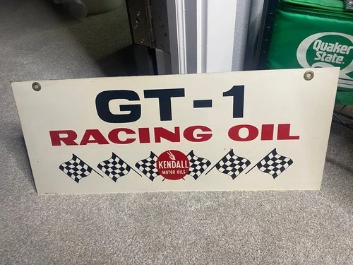 Vintage GT-1 Racing Motor Oil Double Sided Metal Sign 24x10