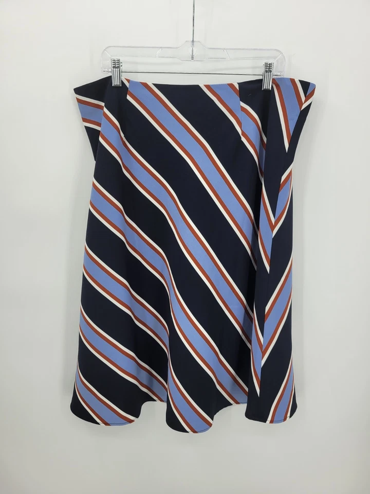Falda Ann Taylor Mujer 16 Azul Rayas Acampanada Midi Fluida Náutica Preppy Años 90 Foto 2 de 4