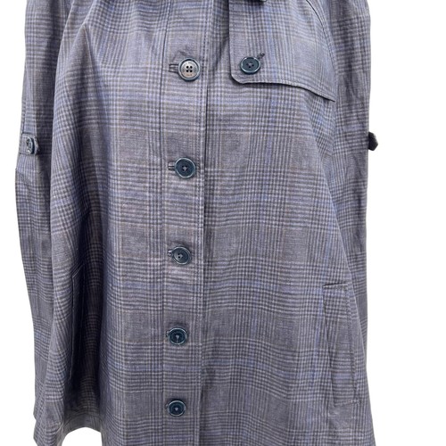 Brooks Brothers Cape Jacket Coated Plaid Check Print Linen Blue Size Large - Picture 3 of 12