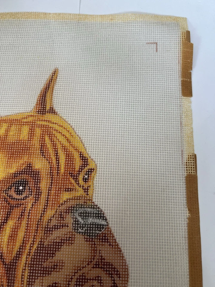 Hand Painted Needlepoint Canvas Boxer Dog Head Mesh Unstitched - Image 3 of 4