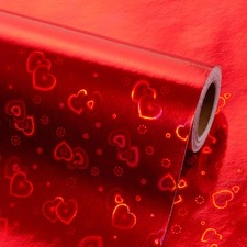 17 in x 32.8 ft Red Holographic Foil Love Heart Wrapping Paper Mini Roll