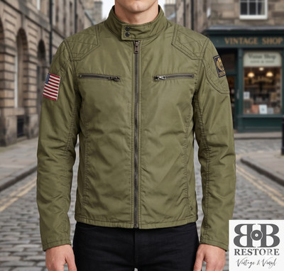 Original Polo RALPH LAUREN Herren Biker USA Flagge Jacke oliv grün Gr. S