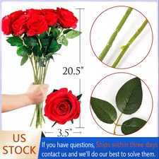 10× Red Silk Roses Artificial Flowers Realistic Bouquet Home Decor Xmas Gifts