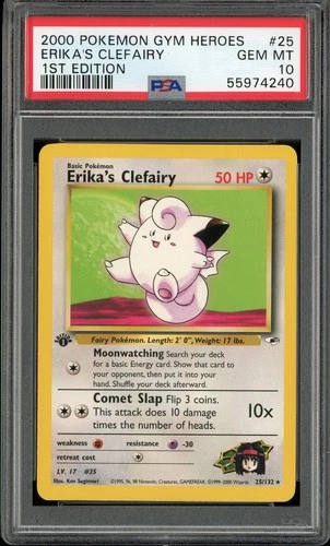 PSA 10 Erika's Clefairy 1st Edition Gym Heroes 25/132 Rare Pokemon Card