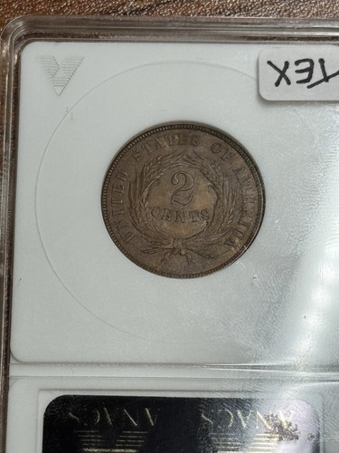 1868 Two 2 Cent Piece ANACS MS61 BN Old Soapbox Holder US Type Coin (Slab1289) - Picture 4 of 4