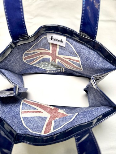 Vintage Harrods Knightsbridge Tote Union Jack Design Cotton PVC 10”x10” London - Picture 5 of 14