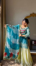 Wedding Partywear Kurta Palazzo With Dupatta Set, Indian Salwar Kameez Suit Set