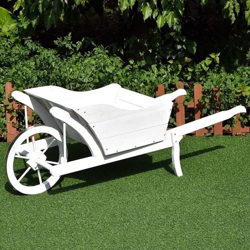 Pflanzschubkarre Weiß Holz Schubkarre Blumenkarre Pflanztrog Dekoschubkarre  - Bild 2 von 6