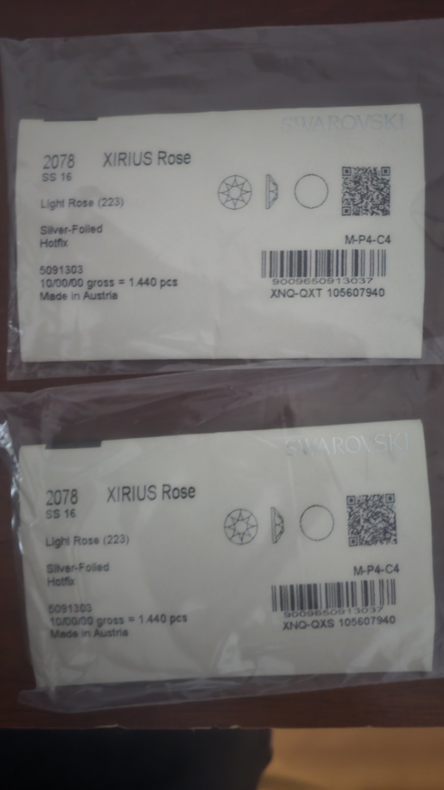 Swarovski Xirius Rose 2078 Ss16 Light Rose (223) 1440 Pcs Hotfix Silver Foiled