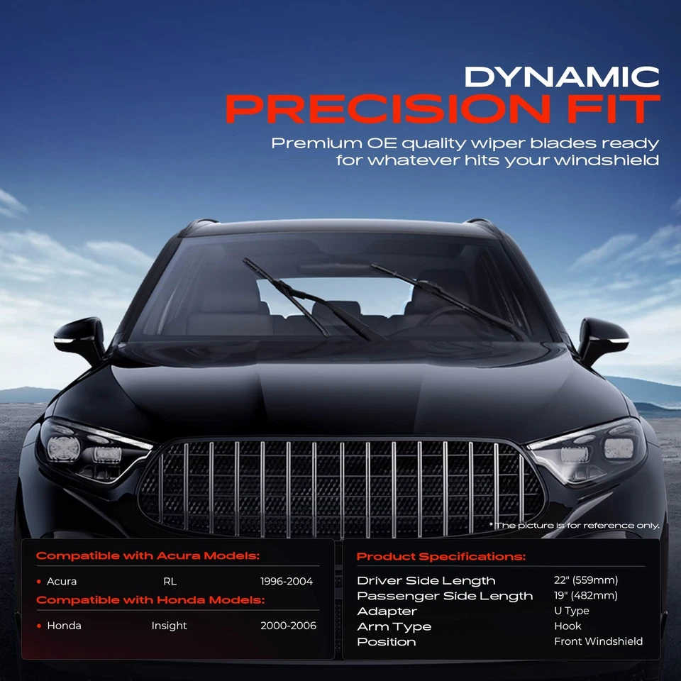 2x Escobillas limpiaparabrisas delanteras de 22" y 19" para Honda Insight 2000-2006 Acura RL Foto 2 de 4