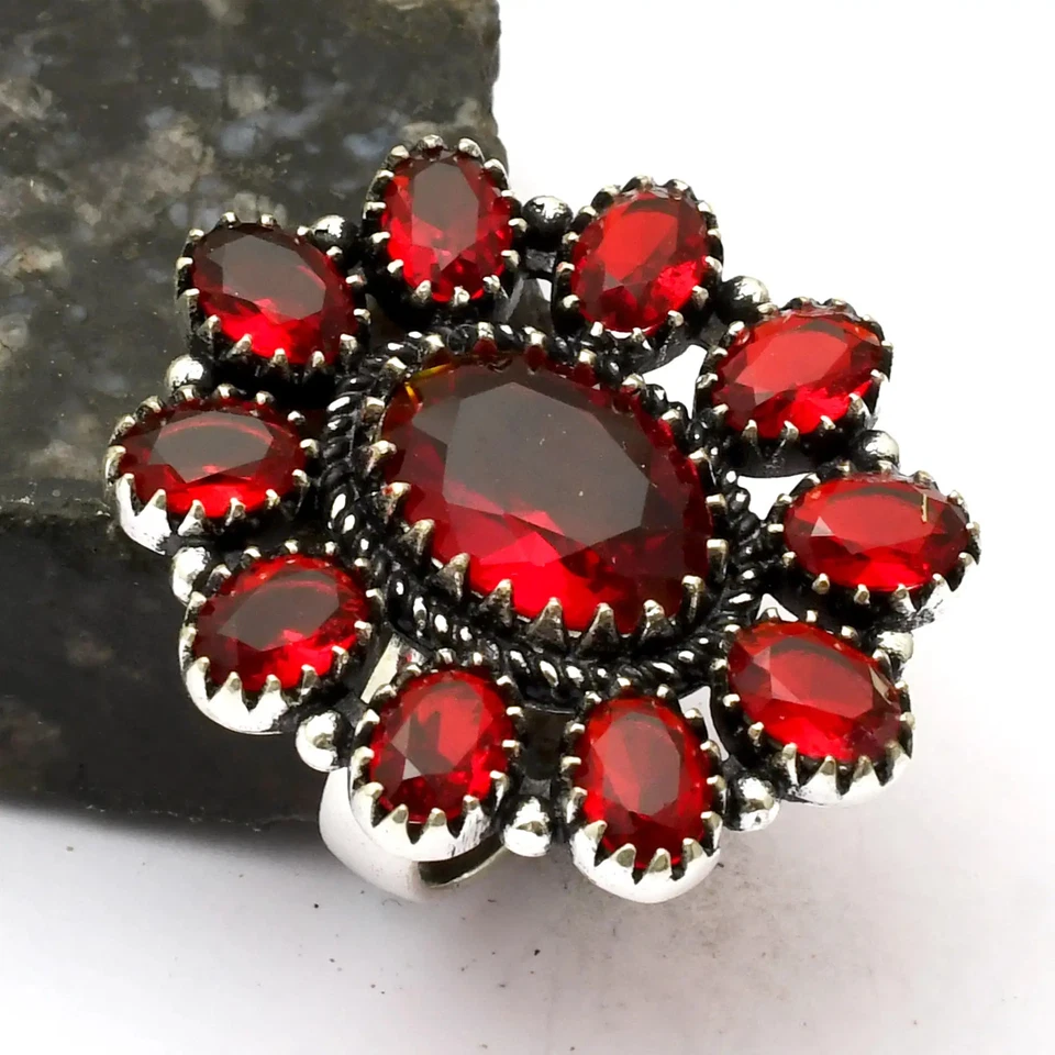 Granat Edelstein ethnische Handarbeit Ring Schmuck für Neujahr US-Größe - 9 AR 33444