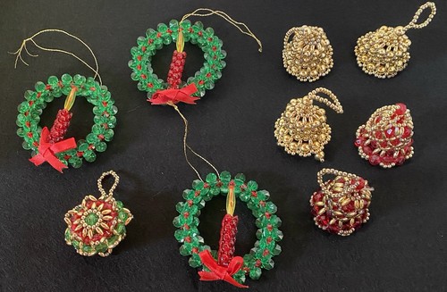 Vintage Konvolut 9 handgefertigte Perlen WEIHNACHTSSCHMUCK - GLOCKEN & Kränze - WUNDERSCHÖN - Bild 2 von 7